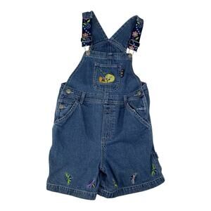 Vintage Tweety Bird Looney tunes girls size 8 denim shortalls overalls cartoon 9